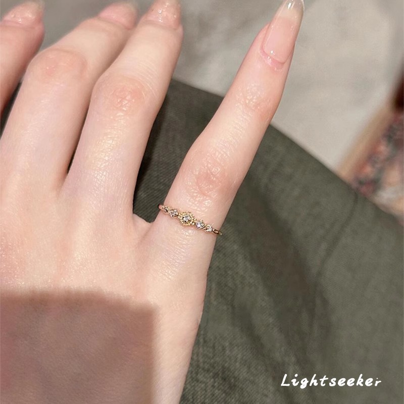 Anel vintage com flor de diamante para mulheres, anel fino para o dedo indicador, anel floral retrô, anel feminino com d