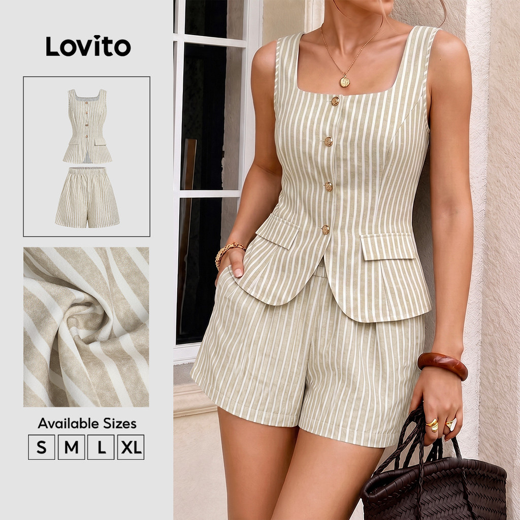 Lovito Tops ou Bottoms Casuais Bolso de Fivela Metálica Bolso Falso Top Caqui para Mulheres SHK8BR234
