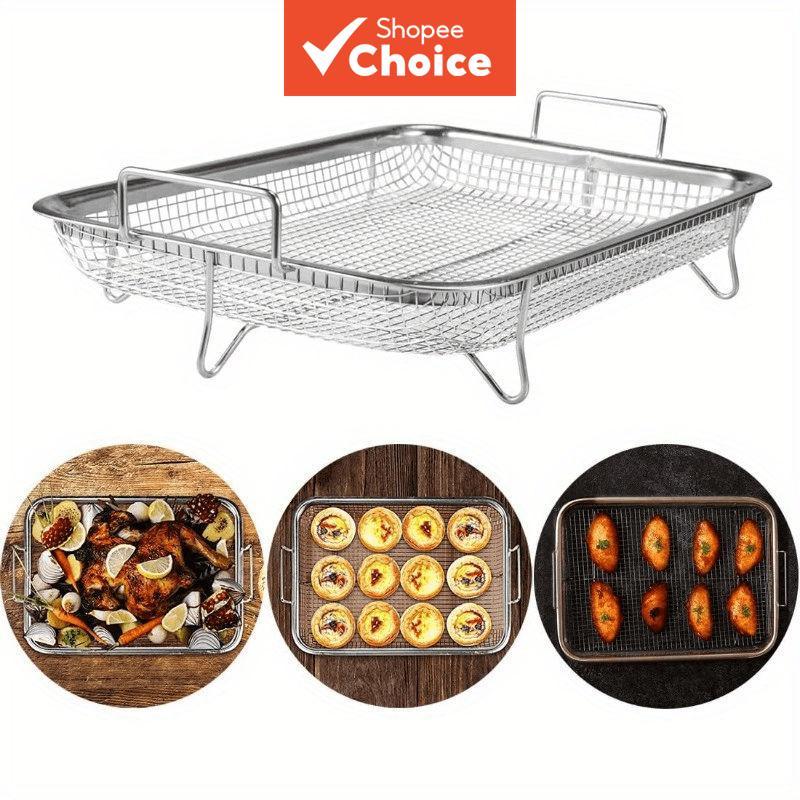Fritadeira De Ar E Cesta De Forno De Aço Inoxidável Com Pernas Elevadas Alças Duplas , Bandeja De Malha De Drenagem De Ó