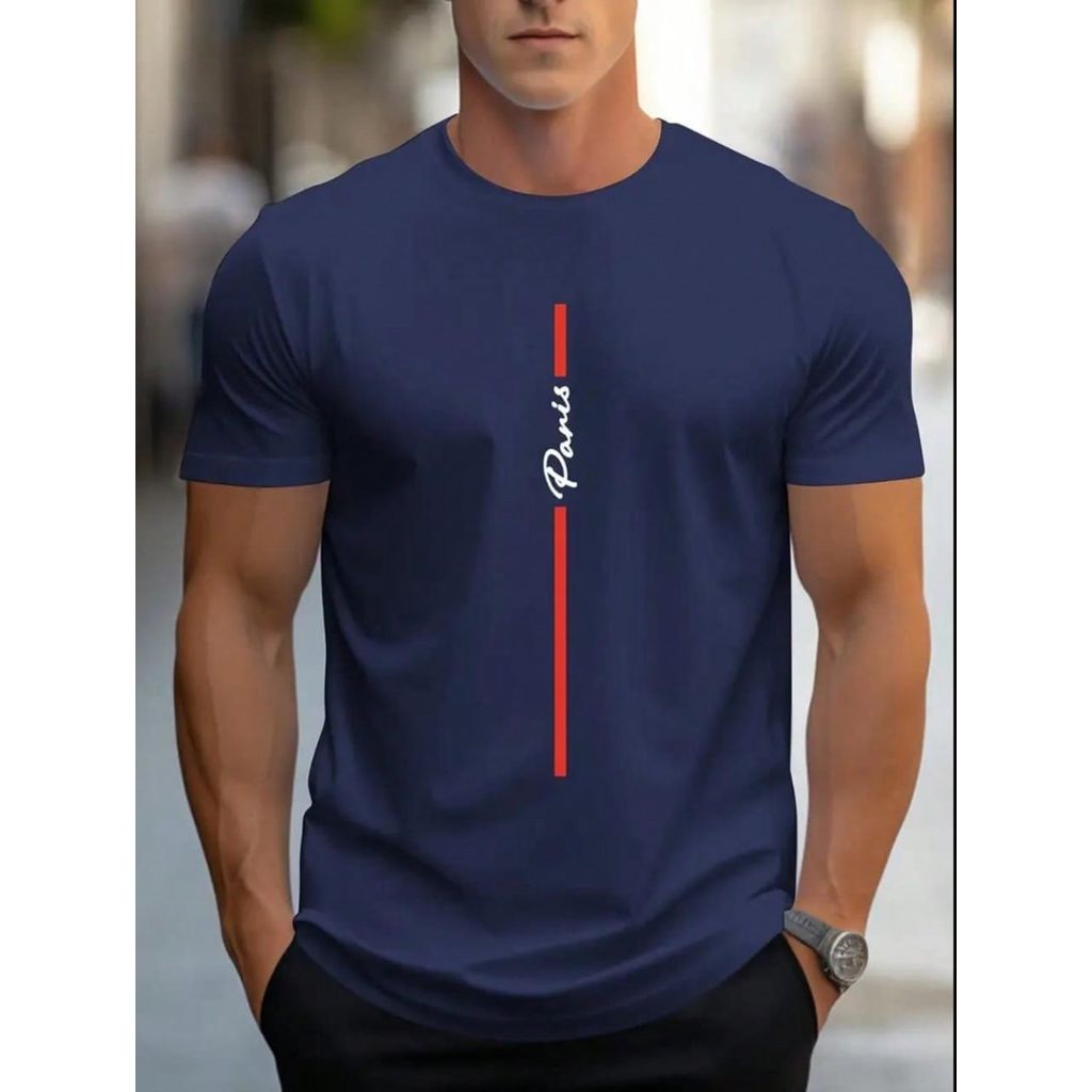Camiseta Paris deitado  Masculina Simples De Manga Curta Gola Redonda Estampada Lançamento Paris 002