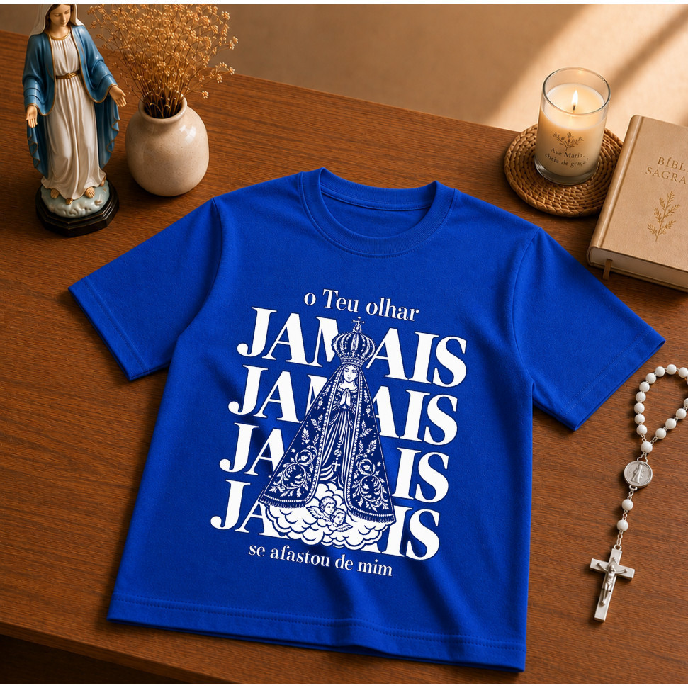 Camiseta Infantil Nossa Senhora Aparecida Religiosa Presente Católico Algodão