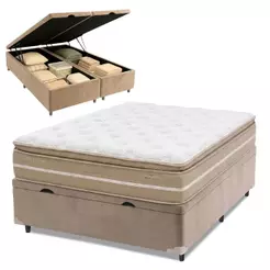 Cama Box Baú Casal Espuma Pillow Top Lord 138x188x71cm Herval - Suporta até 150 kg por pessoa