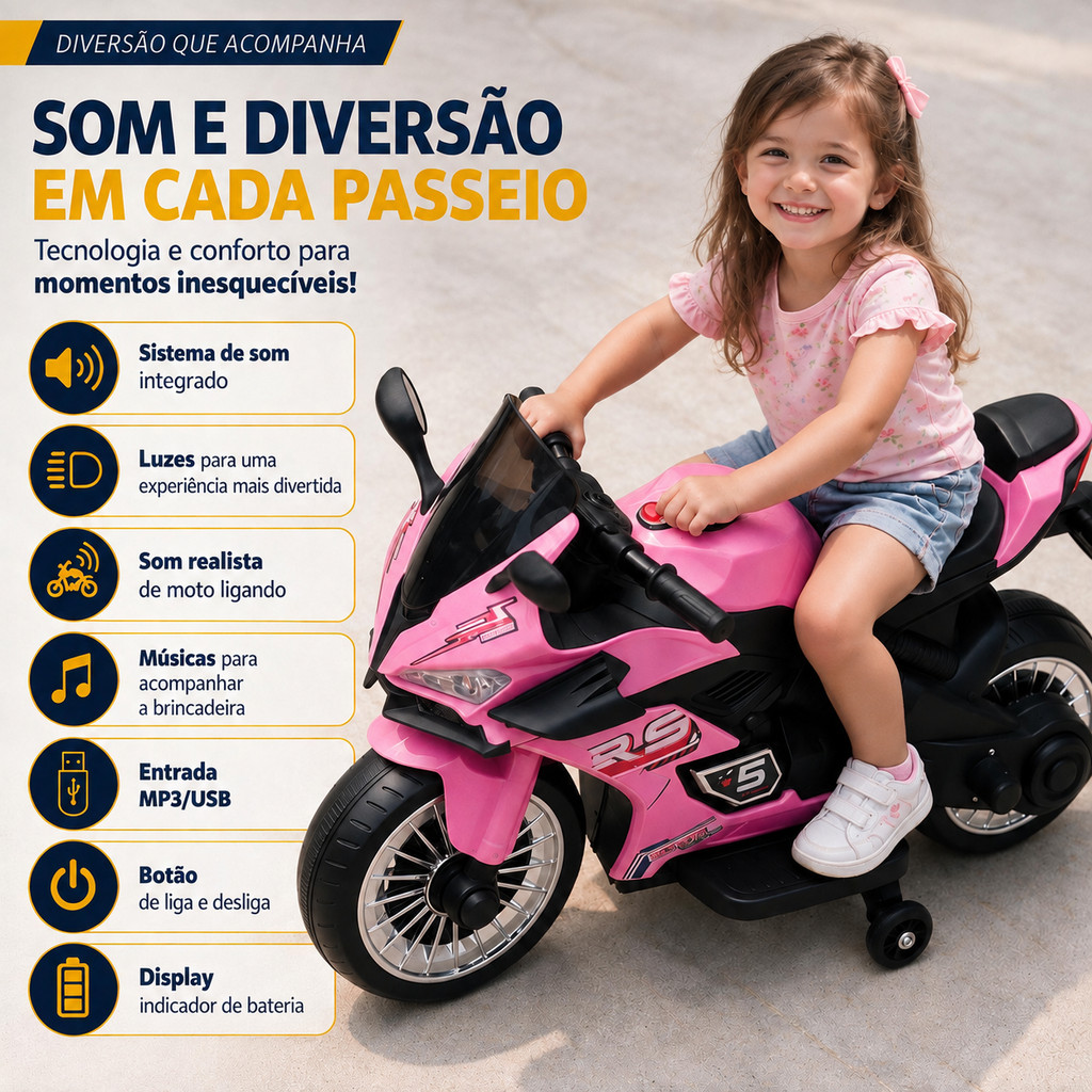 Mini Moto Eletrica Infantil Motorizado a Bateria 6v Motinha Barata para Criança 2 a 4 anos Motoca feminina e masculino — imagem 2 de 2