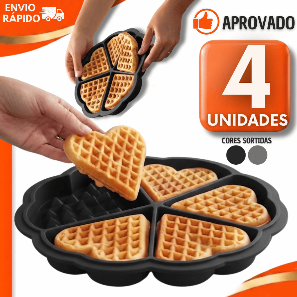 Jogo Formas Waffles Silicone Flexível 17,60Cm Não Gruda Ovos Waffle Panquecas Cor Sortidas Cozinha Buffet Praticidades