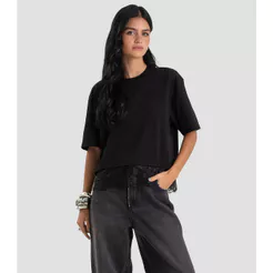 Blusa Feminina em Meia Malha com Renda Dianna Preto
