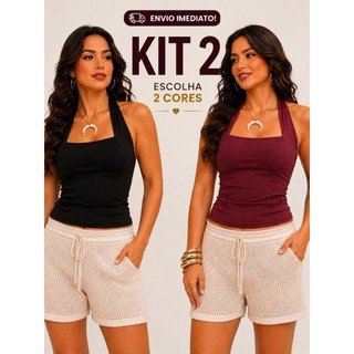 Kit 2 Blusas Femininas Halter Frente Única Forrada Costas Nua Sustentação Moda Verão