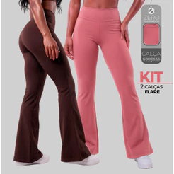 Kit 2 Calças Legging Flare Fitness Feminina Cós Alto Bailarina Zero Transparência Academia