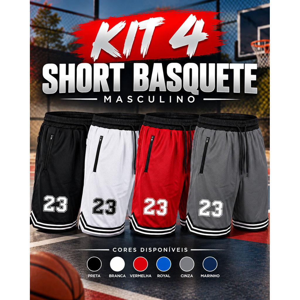 Kit 4 Shorts Basquete Bermuda Dryfit Masculina Academia Leve e Respirável
