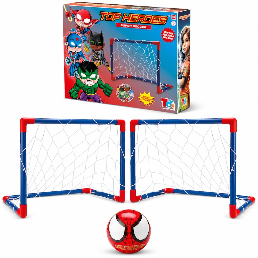 Kit 3 em 1 Futebol 2 Traves Golzinhos com Bola de Espuma Super Heróis Aranha Spider