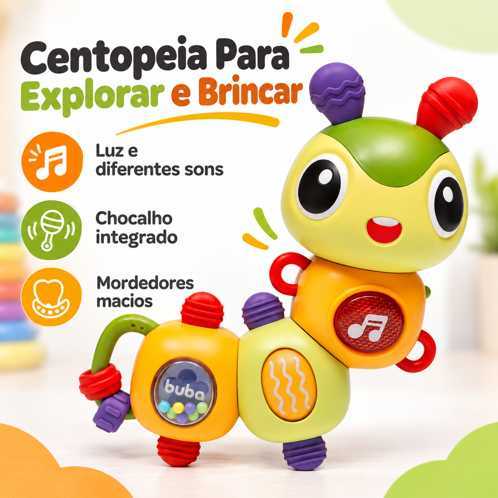 Brinquedo Educativo Buba Centopeia Atividade Musical Para Bebês