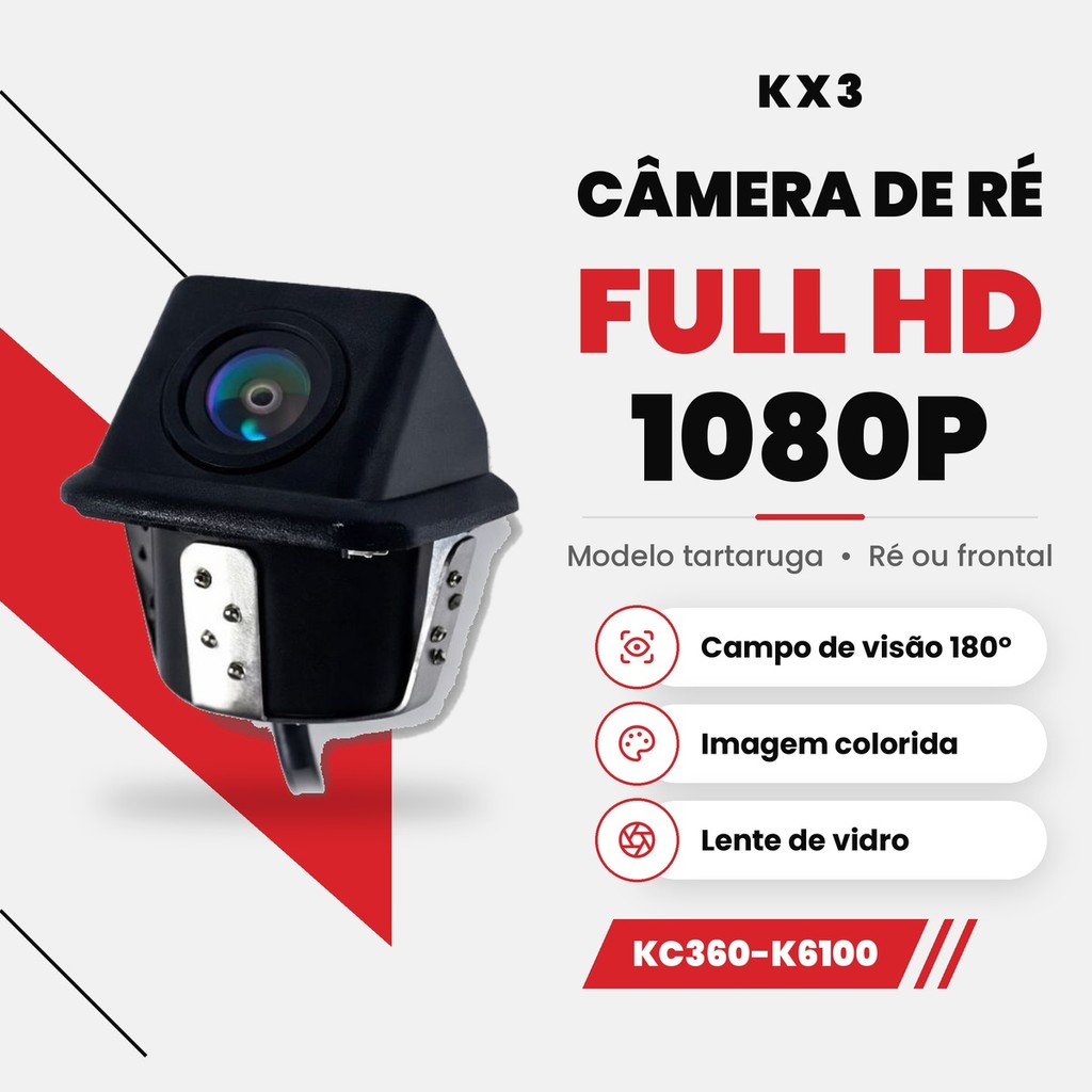 Câmera Ré Universal KX3 Full HD 1080P Ângulo 180 Graus — imagem 2 de 2