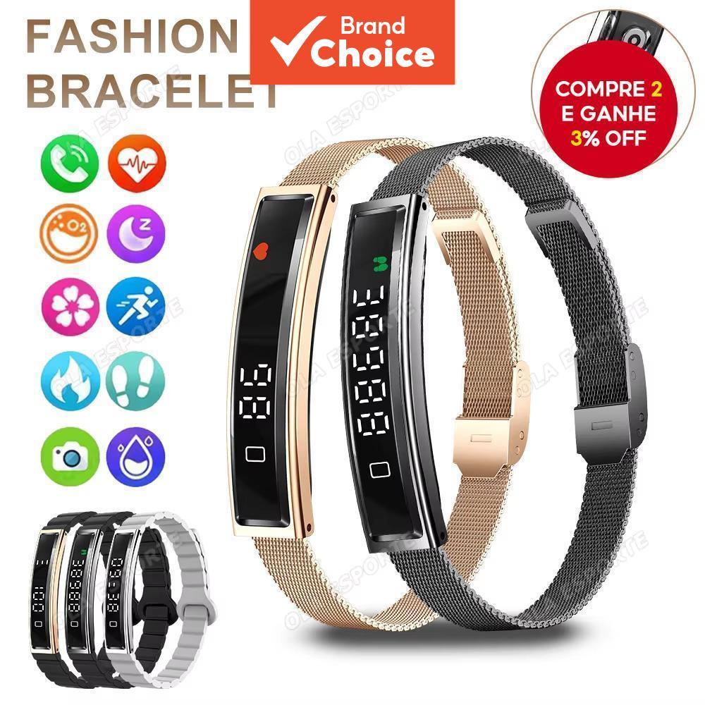 Moda Pulseira Inteligente Tela LED Monitor De Frequência Cardíaca Durante Todo O Dia Pedômetro De Corrida