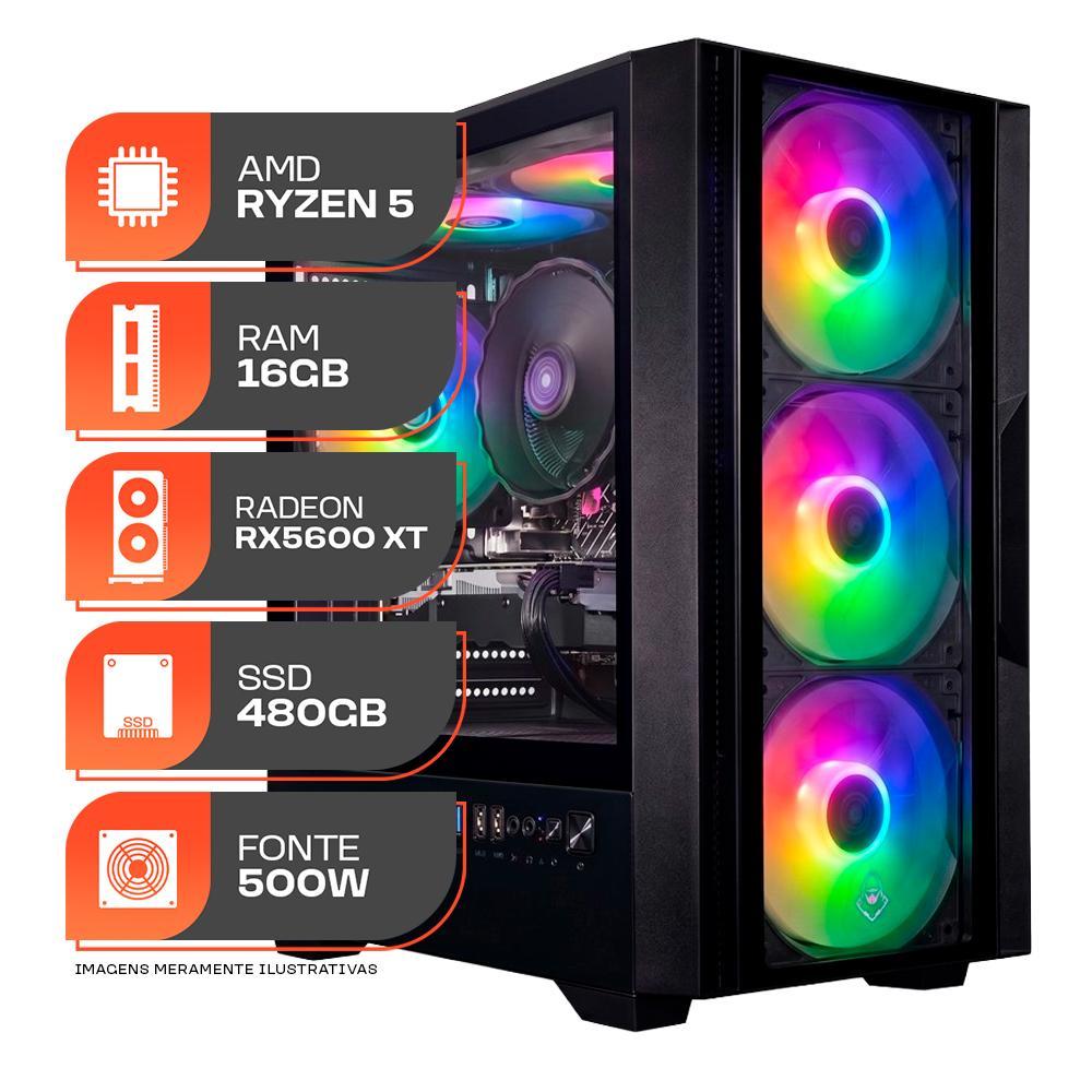 PC Gamer Spectrum, AMD Ryzen 5 5500, Radeon RX 5600 XT 6GB, 16GB DDR4, SSD 480GB, Fonte 500W 80 Plus