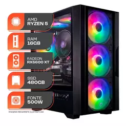 PC Gamer Spectrum, AMD Ryzen 5 5500, Radeon RX 5600 XT 6GB, 16GB DDR4, SSD 480GB, Fonte 500W 80 Plus