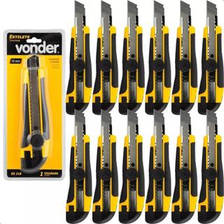 Kit 12 Estiletes Profissionais Vonder ES 218 18 mm - Corpo em plástico emborrachado, lâmina reta segmentada