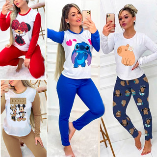 Pijama Feminino Manga Longa e Calça Luxo Inverno