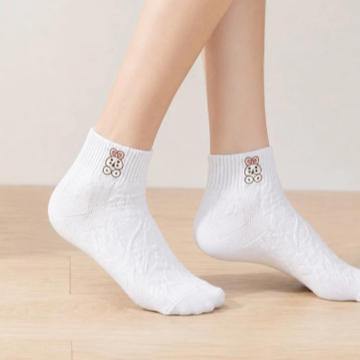 3-6-12Pares de Meias Femininas Cano Curto Bordadas Cute Kawaii Confortáveis Brancas Tamanho 35 ao 40