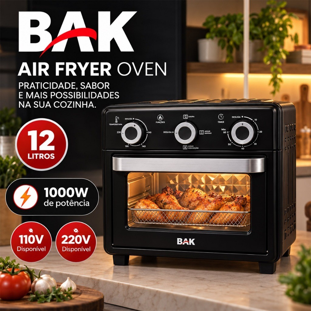 Air Fryer Oven 12 Litros Forno Elétrico Fritadeira 1000W Timer Temperatura 110V ou 220V