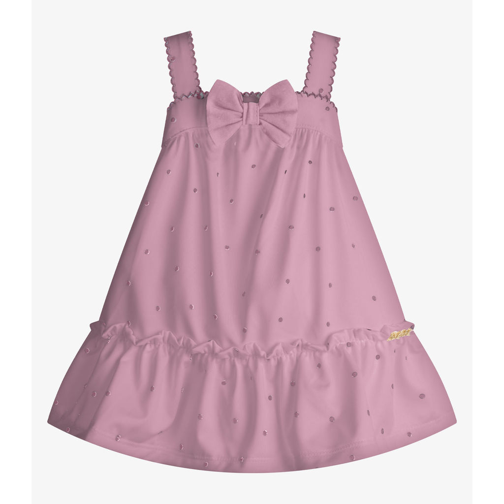 Vestido Infantil Malha Tech Poá Trick Nick Rosa