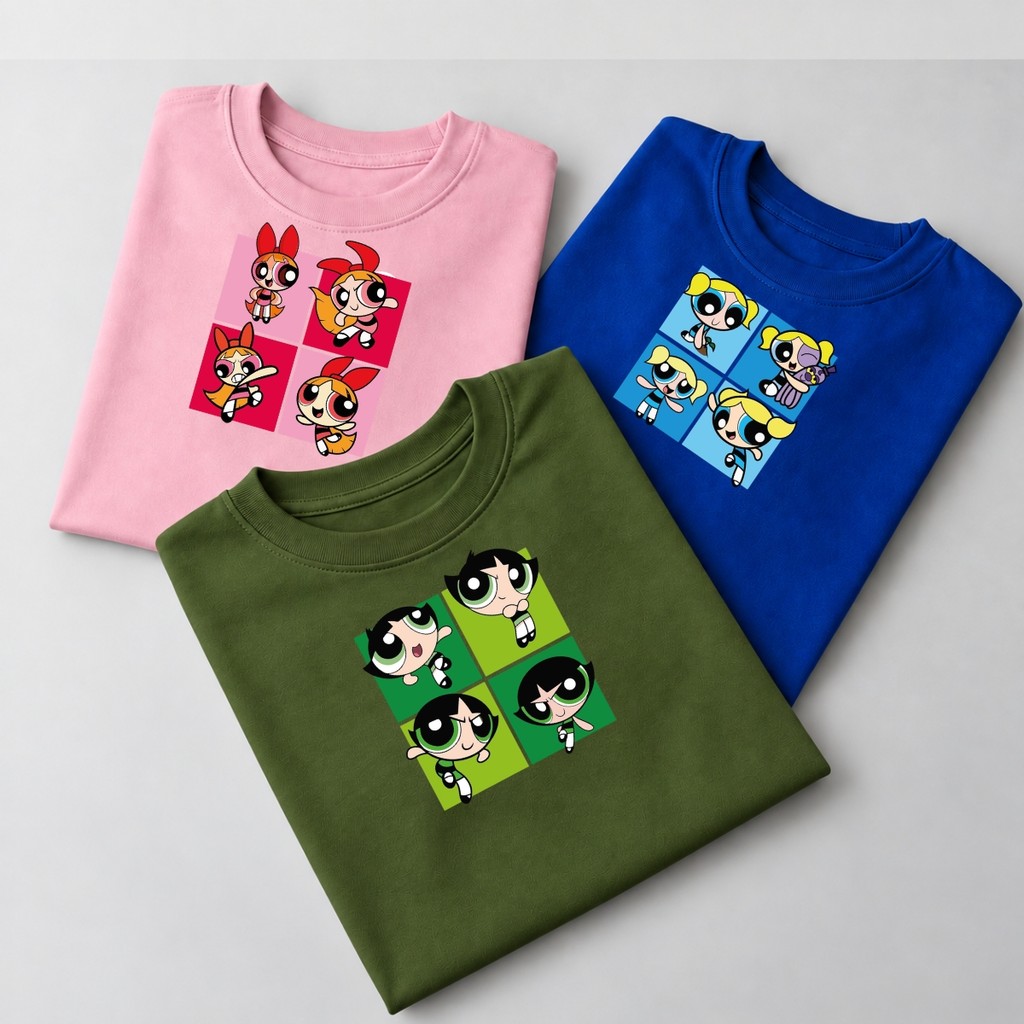 KIT 3 Camisetas Algodão Feminino Estampadas Meninas Super Poderosas Camisa Treino