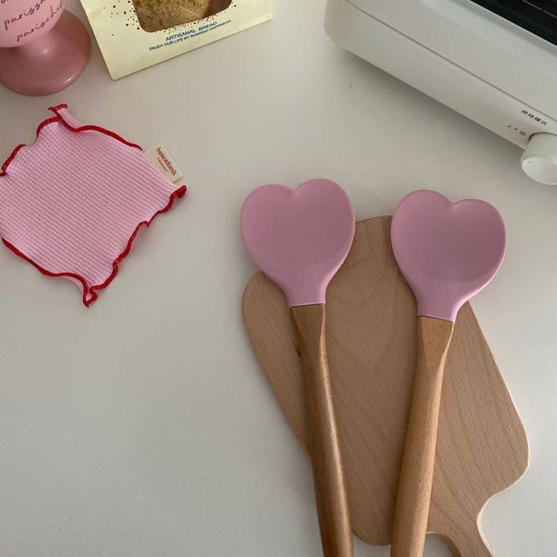 WEIYU Dia Dos Namorados Rosa Amor Espátula De Silicone Em Forma De Coração Alça De Madeira Espátulas De Cozimento Utensí