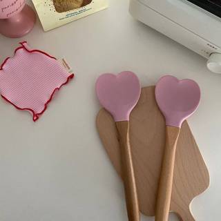 WEIYU Dia Dos Namorados Rosa Amor Espátula De Silicone Em Forma De Coração Alça De Madeira Espátulas De Cozimento Utensí