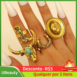 Conjunto de anéis de cowboy ocidental, conjunto de anéis de estilo boêmio e étnico, conjunto de anéis com motivos de cab