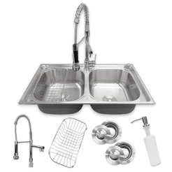Kit Cuba Dupla Gourmet Cozinha 78x43cm Aço Inox 304 + Torneira Ducha Flexível Gourmet 50cm