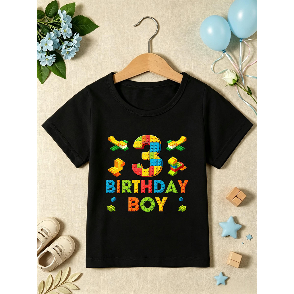 3o Aniversário Menino Blocos De Construção Avião Impresso T Camisa Meninas Engraçado Crianças Roupas O Melhor Camiseta