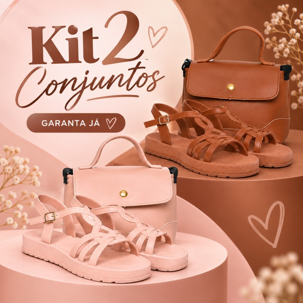 KIT 2 Kits Bolsa Aba Sandália Feminina Flatform Entrelaçada Alça de Mão Confortável Antiderrapante Numeração 34 ao 40