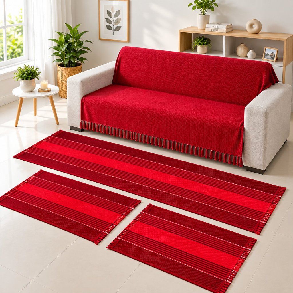 Kit Sala Luxo Manta Sofá + Tapete 3 Peças Premium 100% Algodão Retrátil Grande Decorativo Promoção