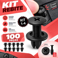 Kit 100 Rebites Fixadores de Parafuso Plásticos Automotivos de Pressão Encaixe 10mm Fixação Rápida