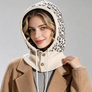 Chapéu De Proteção De Ouvido , Balaclava Com Gola De Pescoço Estampa De Leopardo Pulôver , Cachecol , Boné Capuz De Malh