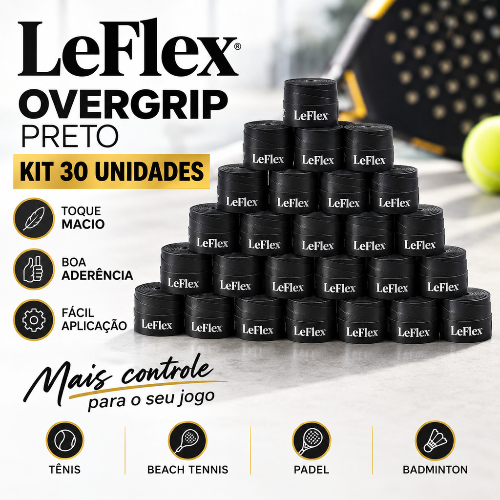 Kit 30x Overgrip Fita Premium Cabo Raquete Beach Tenis Tennis Padel Badminton Confort Grip Seco