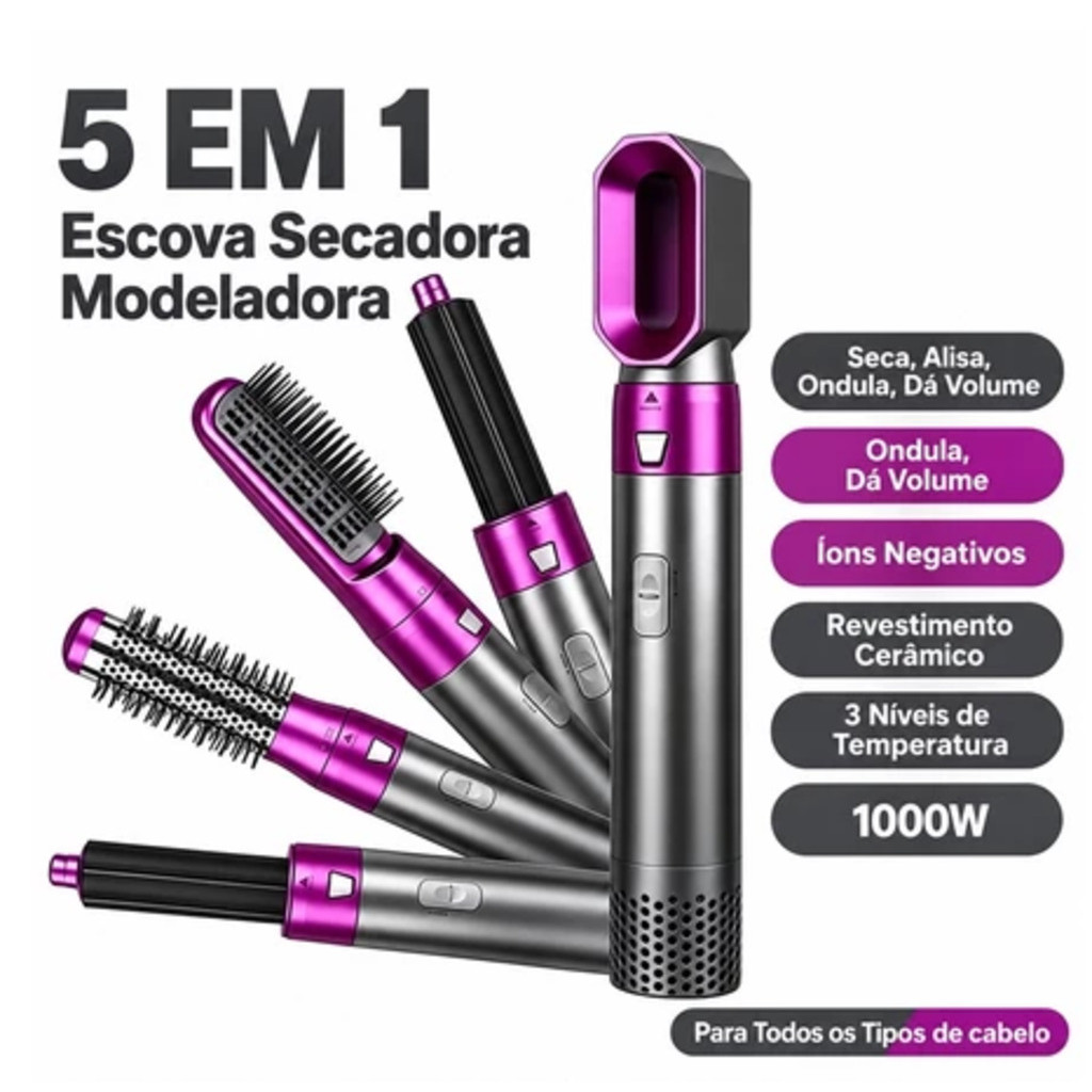 Escova Secadora 5 em 1 Profissional com Pente Modelador e Volume 110V ONELIFE