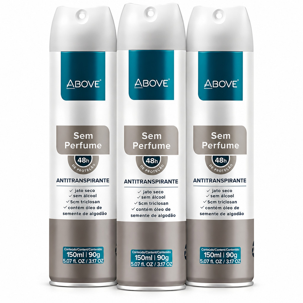 Kit 3 Desodorantes Above Sem Perfume 150ml Antitranspirante Aerosol