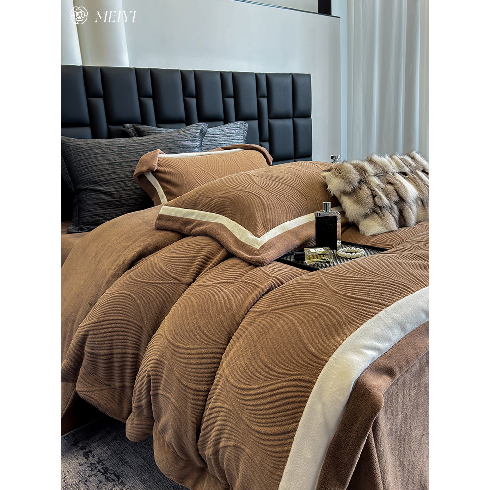High-End luz luxo esculpido dupla face leite veludo cama conjunto de quatro peças inverno quente engrossado lençol colch