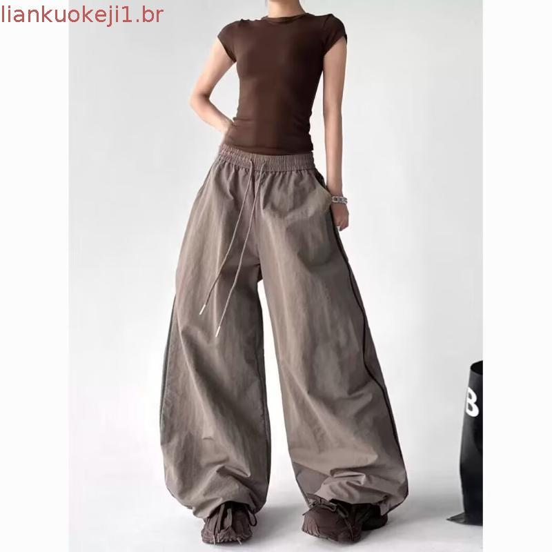 Calça Casual Listrada Lateral Feminina 2026 Calça Larga de Secagem Rápida Masculina
