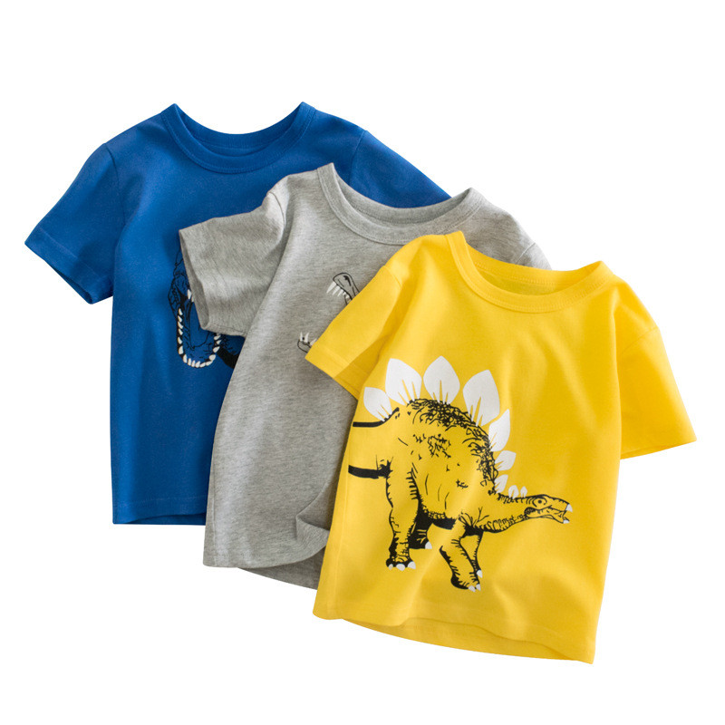 Meninos camiseta de manga curta novo estilo 2026 esportes dos desenhos animados dinossauro pequeno médio crianças bebê v