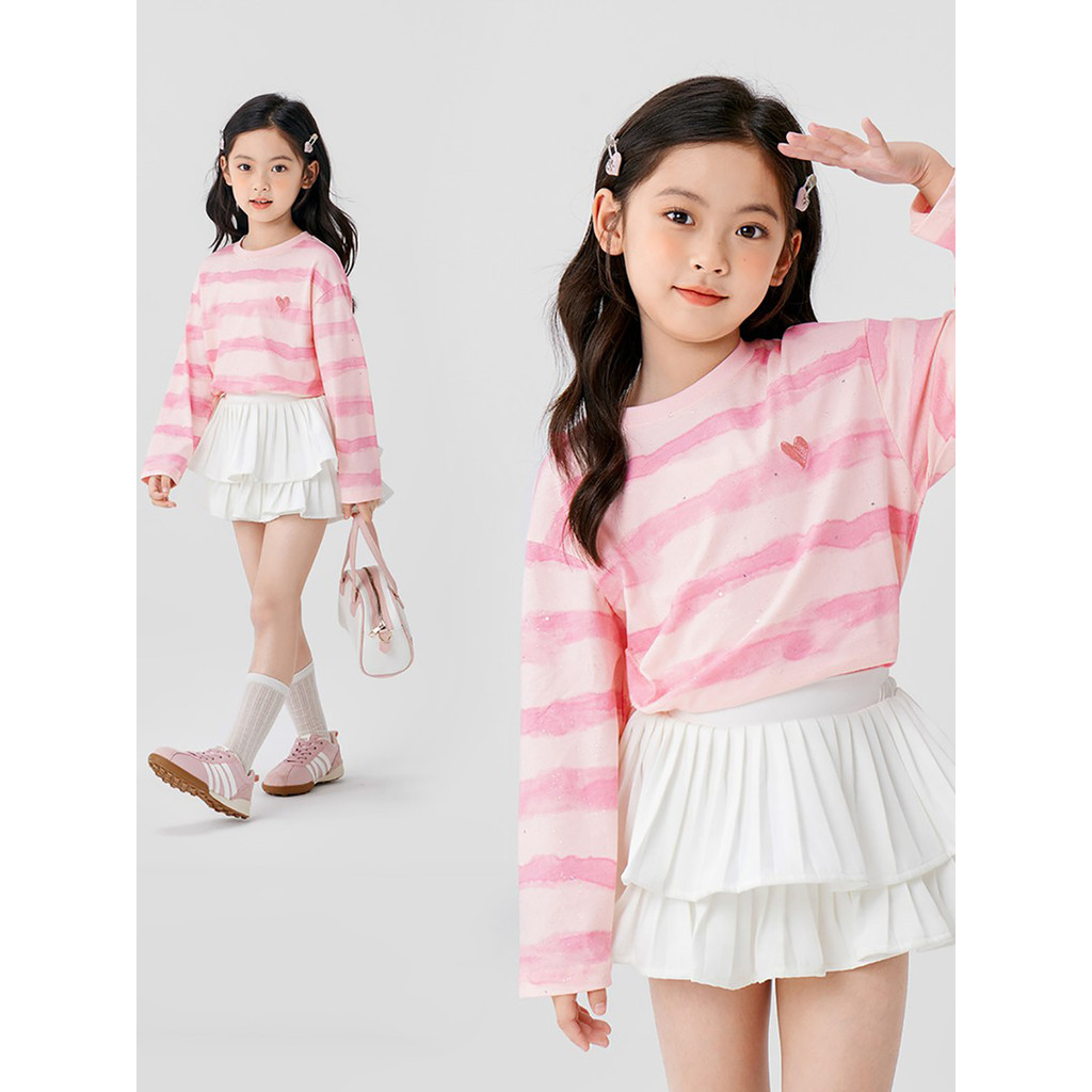Meninas listrado manga comprida camiseta crianças primavera outono novo estilo moda fina camisa de fundo doce bonito men