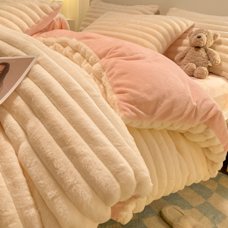 Inverno grosso coelho cama de pelúcia conjunto de quatro peças leite velo Coral velo colcha capa lençol conjunto de três