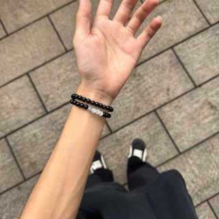 Design Original obsidiana duplo círculo pulseira masculino feminino pulseira de contas brancas pulseira de casal em dest