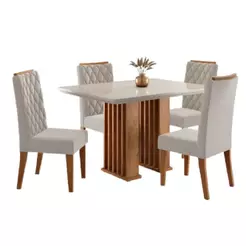 Conjunto de Mesa Sala de Jantar Tampo com Vidro Mond 1,20m 4 Cadeiras Bele Veludo Viero