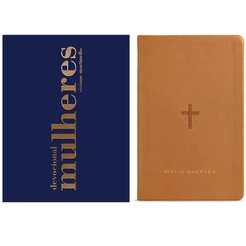 Kit Devocional Mulheres 2027 | Viviane Martinello + Bíblia Slim NVT | Poder da Cruz | Capa Luxo Caramelo