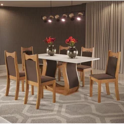 Mesa de Jantar Retangular Buenos Aires com 6 Cadeiras Dalas Yescasa Mel/Off White