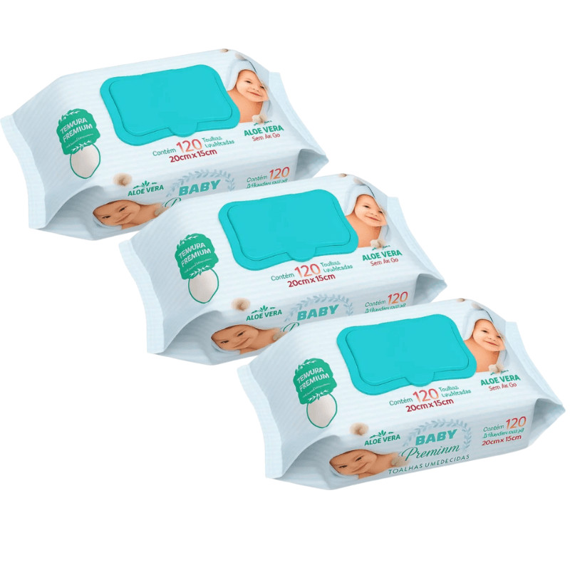 Kit 3 Toalhas Umedecidas Marigold Premium com 120 unidades