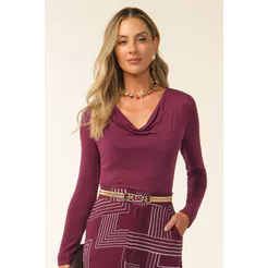 Blusa Longa Feminina Decote Degagê Marialícia Bordô