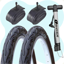 Par Pneu Bicicleta Kenda Flame Aro 26 x 2.125 Balão + Par camara Shiver + Brinde bombinha Montadinha