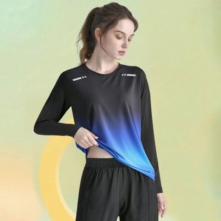 Cor gradiente de secagem rápida manga comprida camiseta feminina verão estilo fino respirável esportes topo ao ar livre 