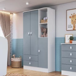 Guarda-Roupa de Bebê 3 Portas 2 Gavetas Baby Azul Azul